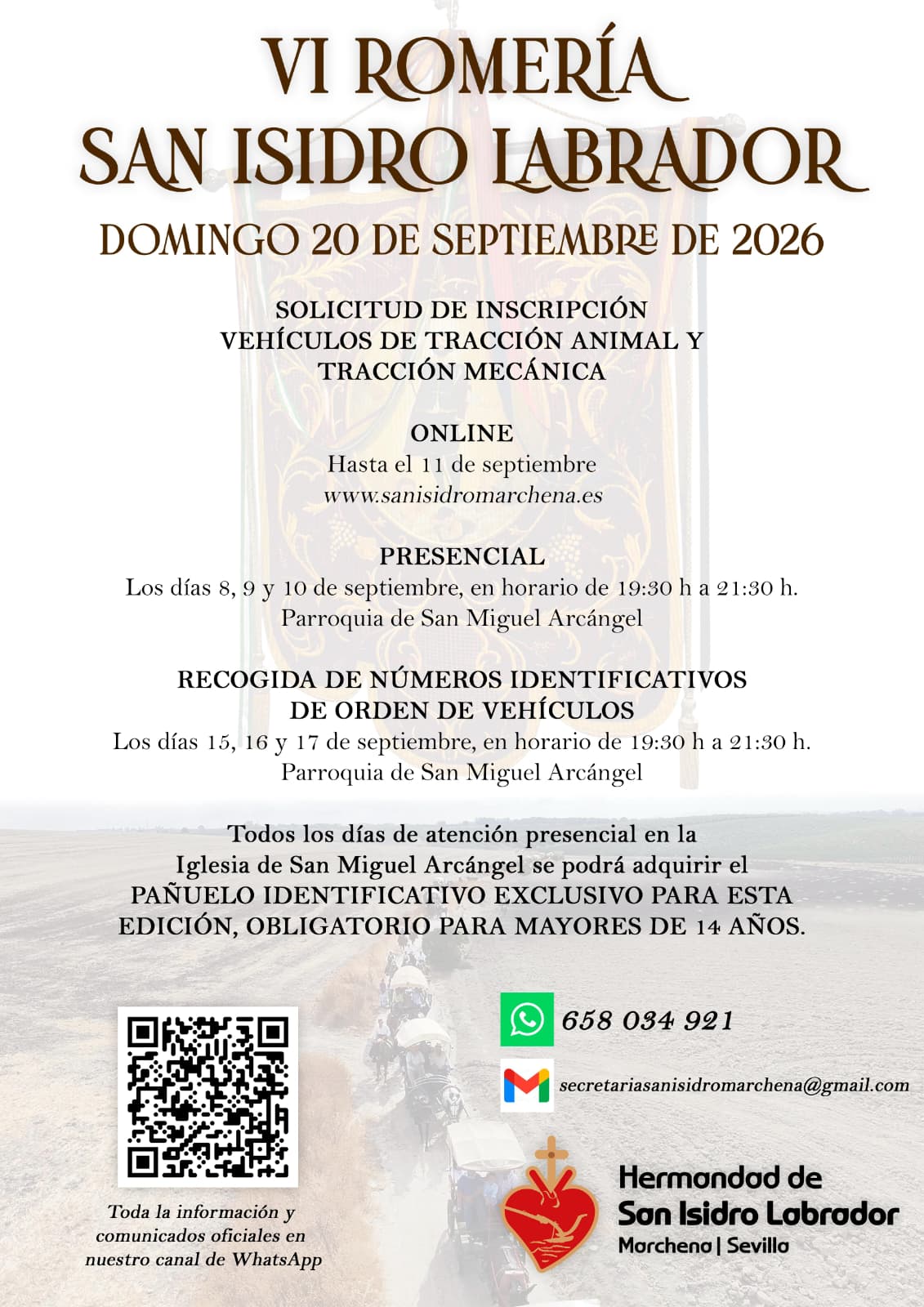 Cartel oficial de la VI Romería de San Isidro Labrador de Marchena, 20 de septiembre de 2026