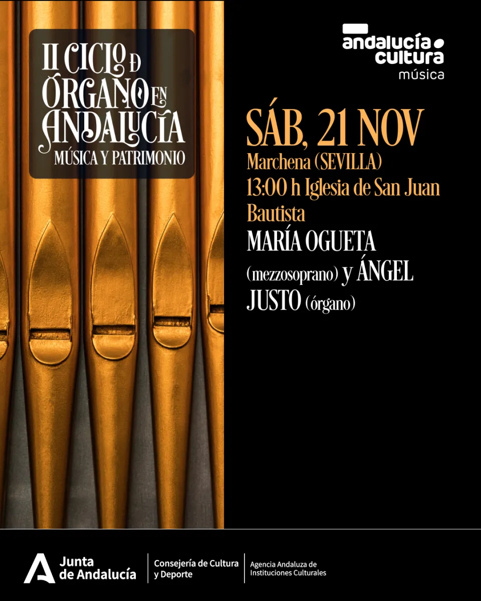 Cartel oficial del concierto de María Ogueta y Ángel Justo, 21 de noviembre de 2026 en San Juan Bautista de Marchena