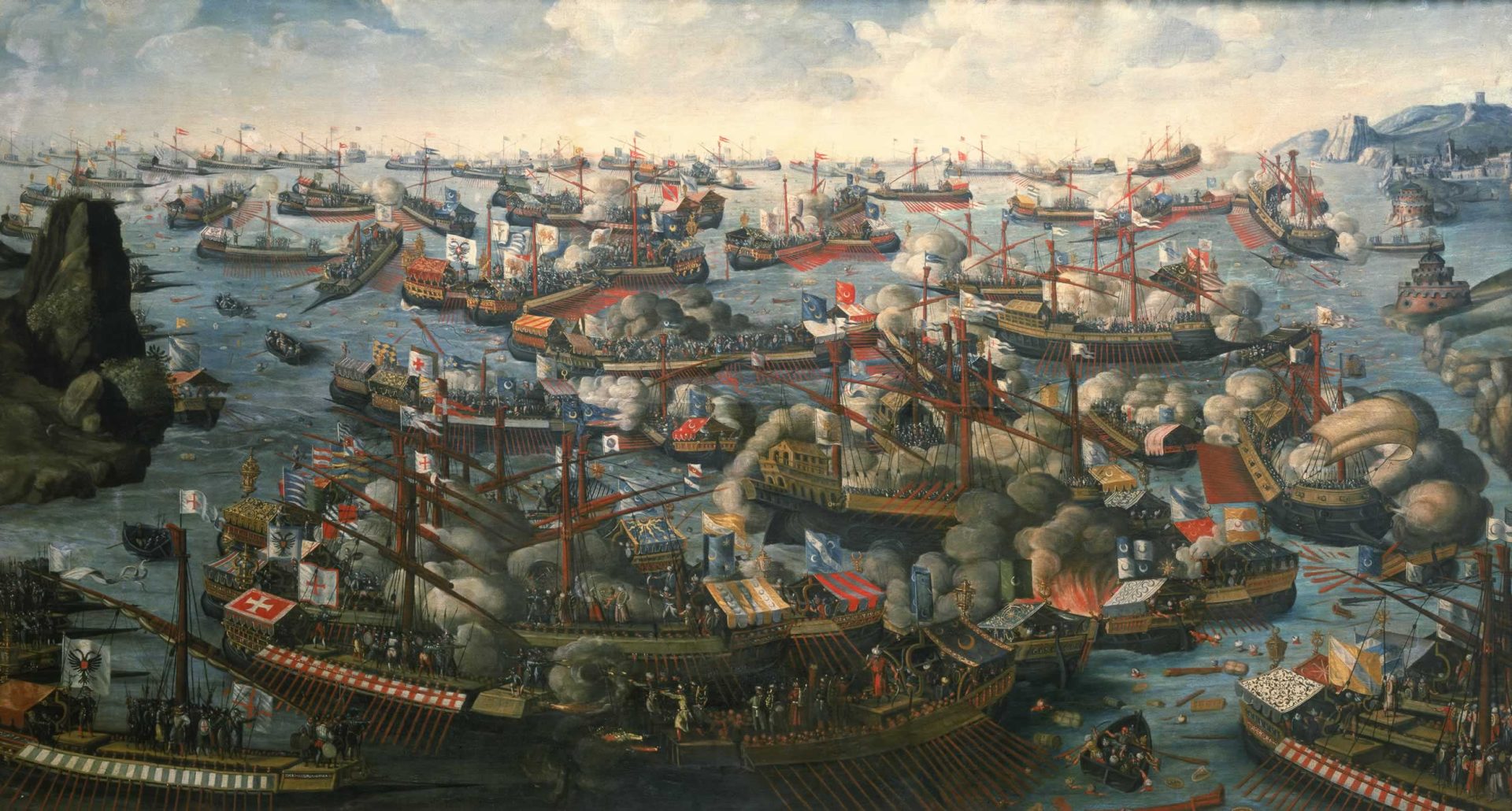 Pintura histórica de la batalla naval de Lepanto de 1571, National Maritime Museum, Greenwich